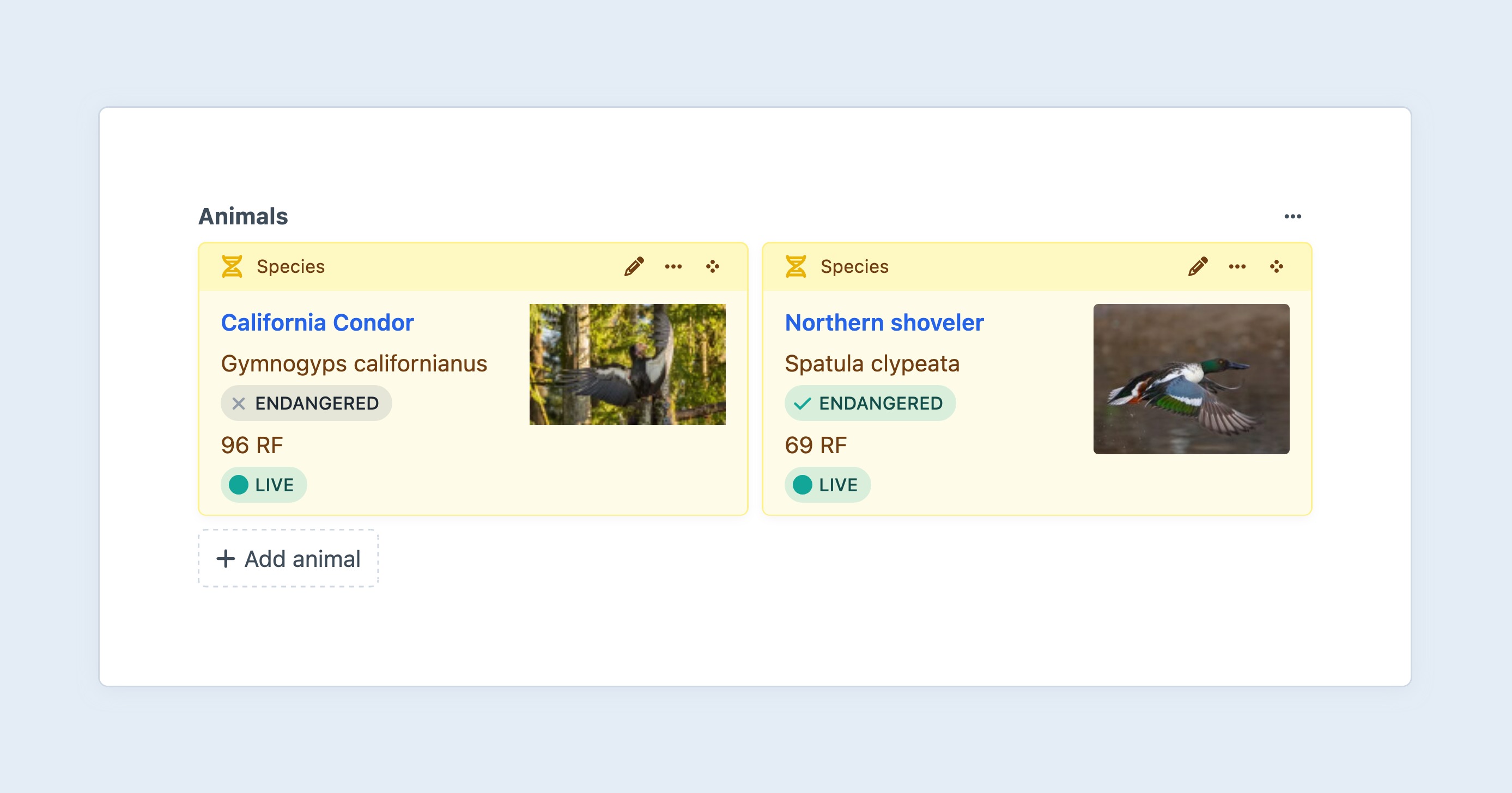 Screenshot of the entries field interface in the Craft control panel